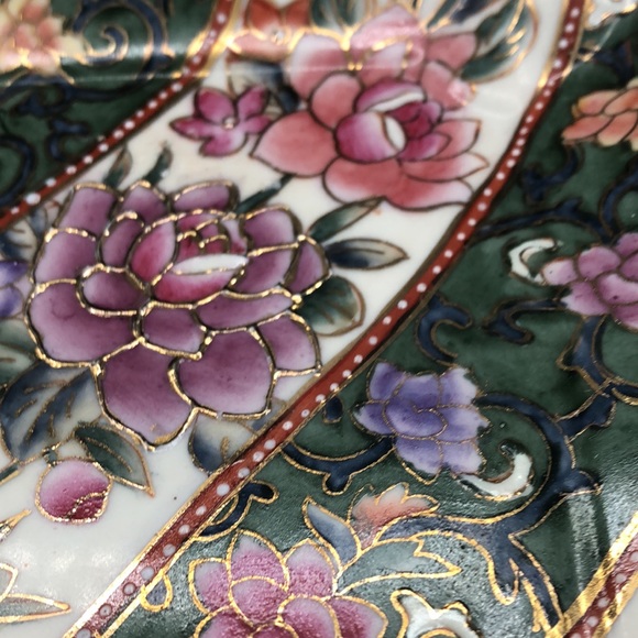 Vintage Andrea by Sadek Ceramic Decorative Plate, Trinket Dish Greens and Pinks - Picture 4 of 6